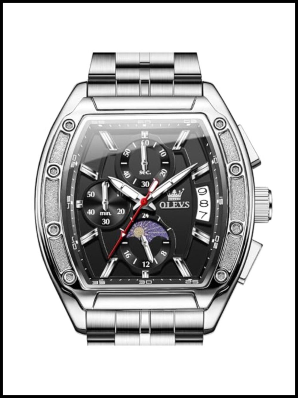 Mens Chronograph Dress Watch Square Face Stainless Steel